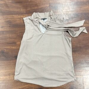 Brown Checkered Sleeveless Blouse